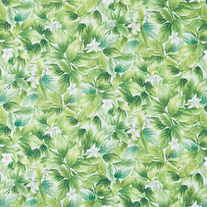 Lemon Bouquet - Packed Lemon Leaves Green Digitally Printed Yardage