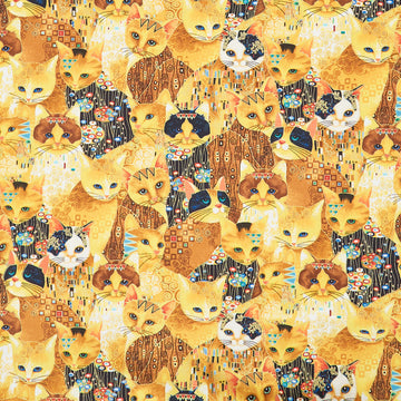 Cleo - Golden Bejeweled Cats Gold Metallic Yardage Primary Image