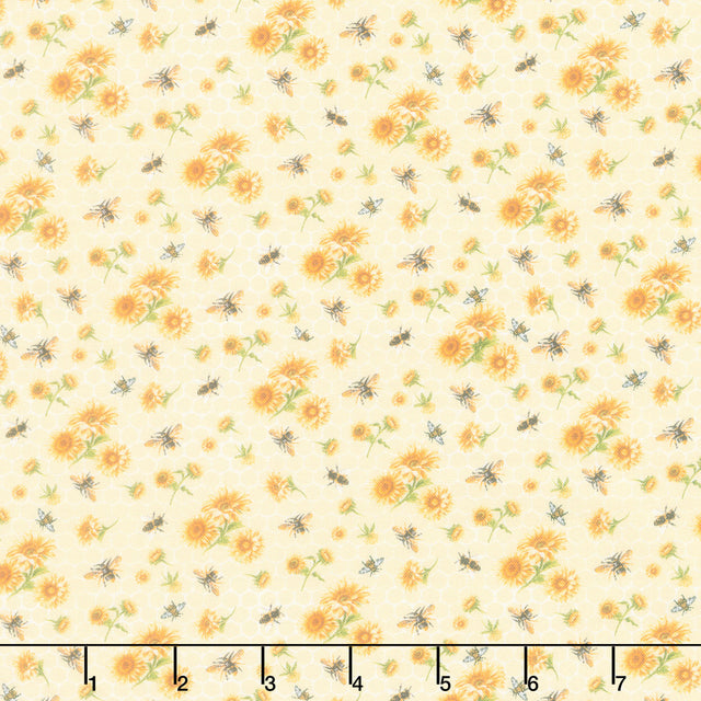 Honey Bee Farm - Bee and Sunflower Bouquets Yellow Yardage Primary Image