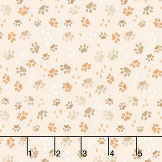 Cats - Cat Paw Prints Beige Yardage