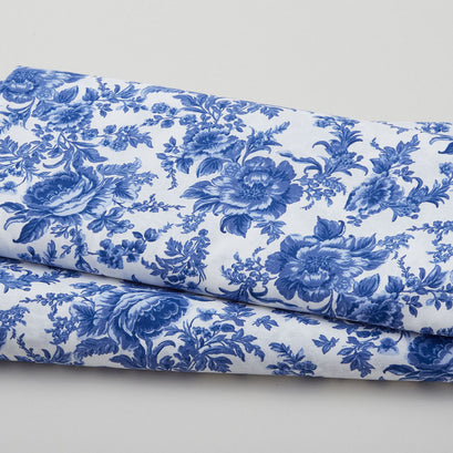 Fleur de Fleur - Large Floral on White Cobalt Blue 108" Wide 3 Yard Cut