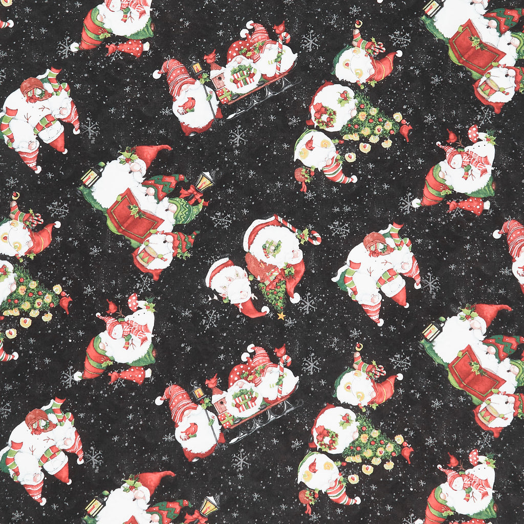 Baby It's Gnomes Out - Gnomes All Over Black Yardage Primary Image