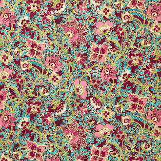 Jeweled Leaves - Floral Plum Metallic Yardage