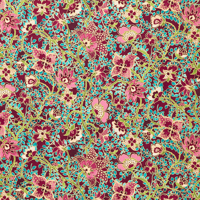 Jeweled Leaves - Floral Plum Metallic Yardage