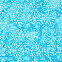 Pin Dot Floral Batiks - Peonies Teal Cool Water Yardage Primary Image
