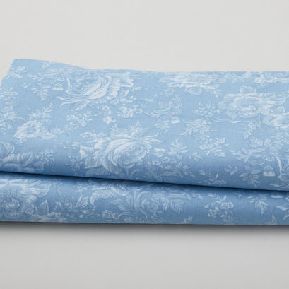 Fleur de Fleur - Tone on Tone Large Floral Smoky Blue 108" Wide 3 Yard Cut