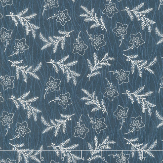 Marlais - Stitched Flowers Indigo Yardage