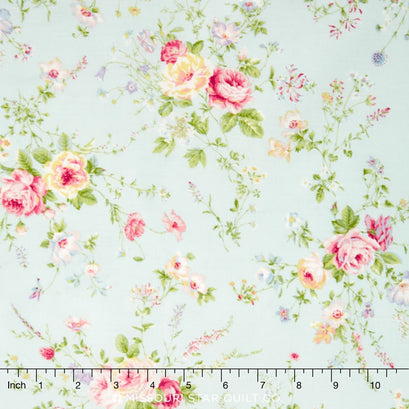 Rococo & Sweet Spring - Floral Light Teal Yardage