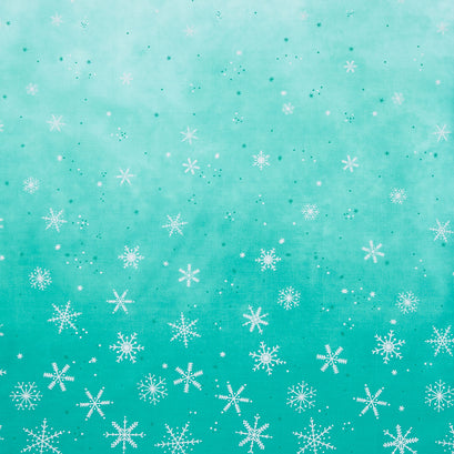 Ombre Flurries Metallic - Snowflakes Teal Yardage
