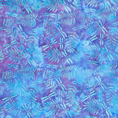 Morning Glory Batiks - Dragonfly Ferns Purple Lotus Yardage