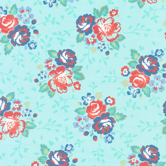 Backyard Blooms - Aqua Yardage