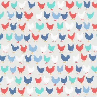 Backyard Blooms - Chickens Grey Yardage