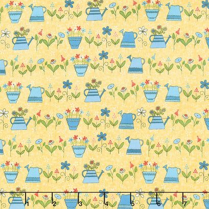 Backyard Happenings - Watering Can Yellow Yardage