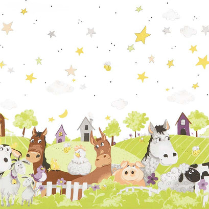 Barnyard Buddies - Double Border White Yardage