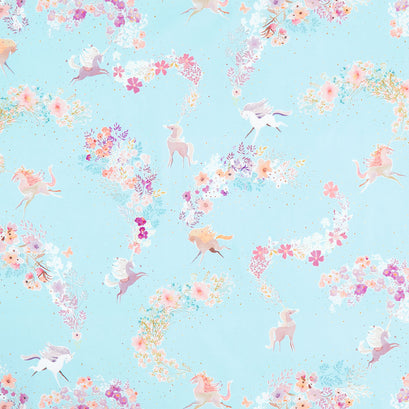Unicorn Meadow - Unicorns Light Blue Yardage