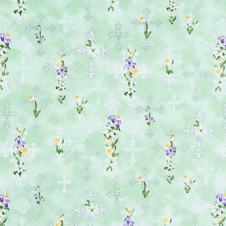 Spring Awakening - Floral Cross Green Multi Yardage