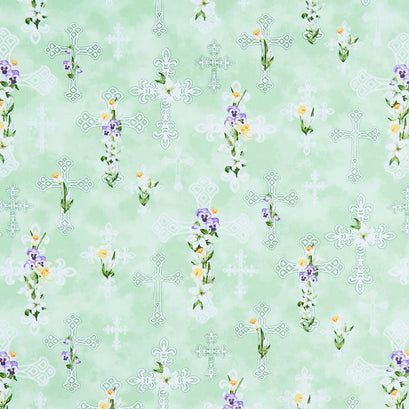 Spring Awakening - Floral Cross Green Multi Yardage