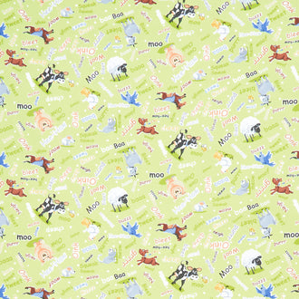 Barnyard Blues - Farm Animal Noises Lime Yardage