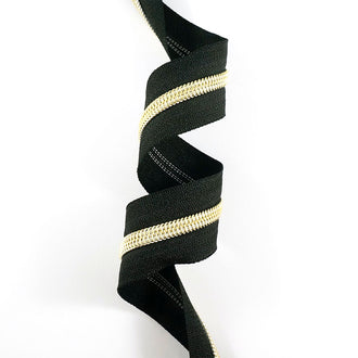 Emmaline #5 Zippers-by-the-Yard - Black with Gold