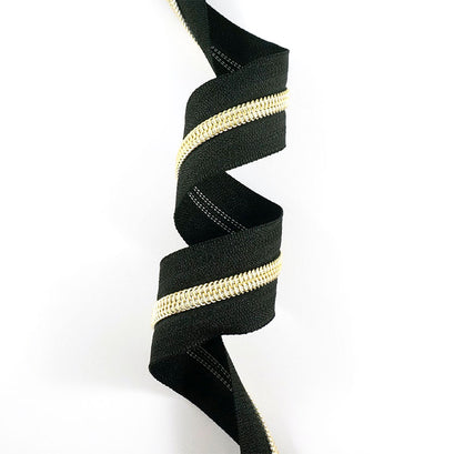 Emmaline #5 Zippers-by-the-Yard - Black with Gold