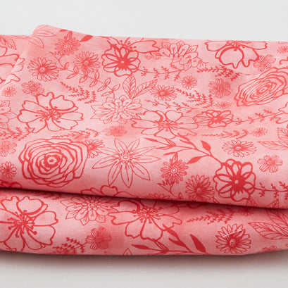 Fanciful Flight - Floral Outlines Red 3 Yard Cut