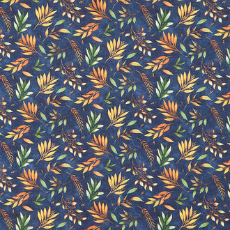 Autumn Sun - Leaf Toss Navy Yardage