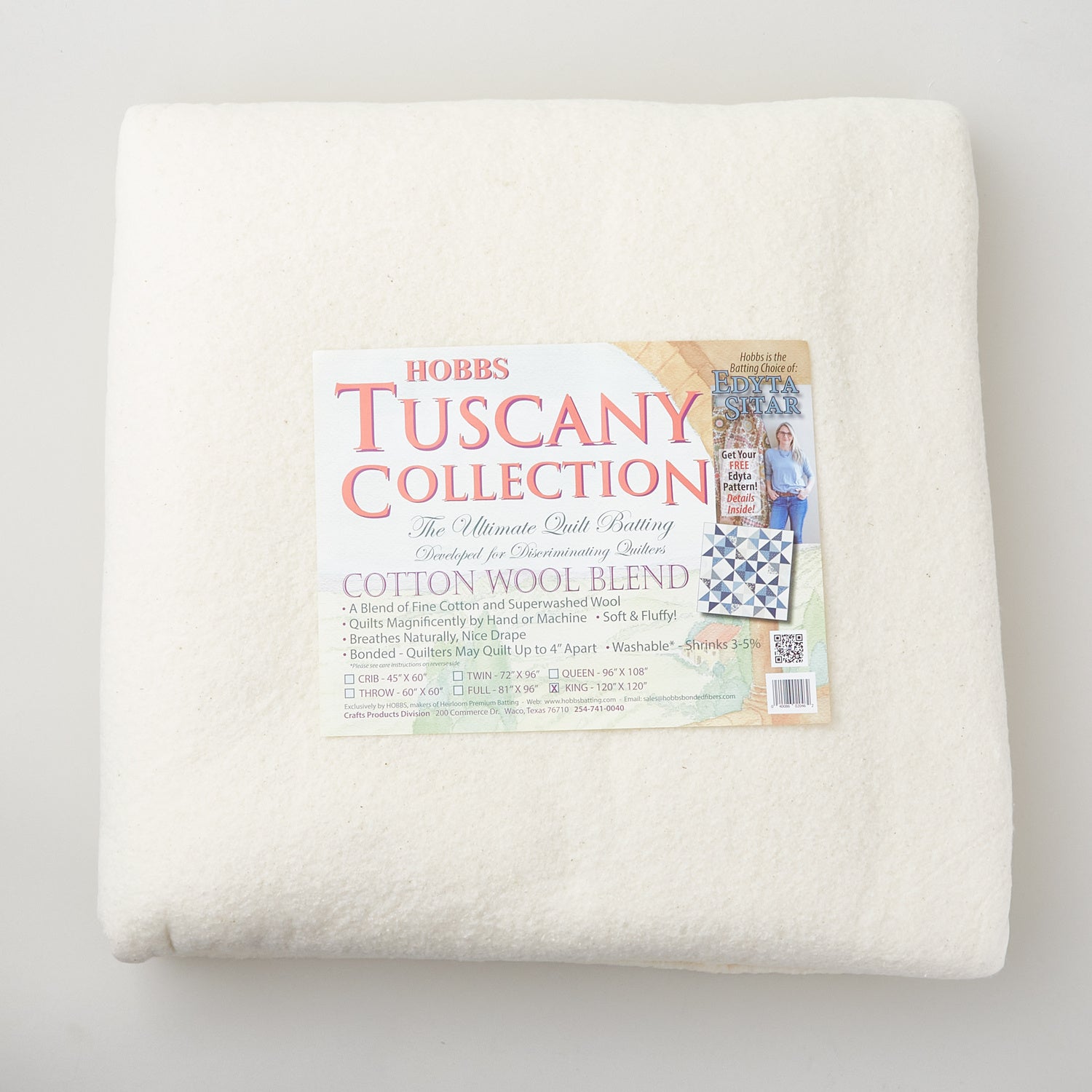Hobbs Tuscany 80/20 Cotton Wool Batting - King 120 x 120