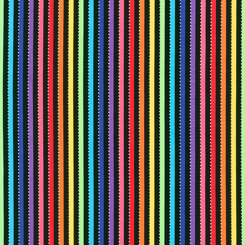 Be Colorful - Stripe Black Rainbow Metallic Yardage