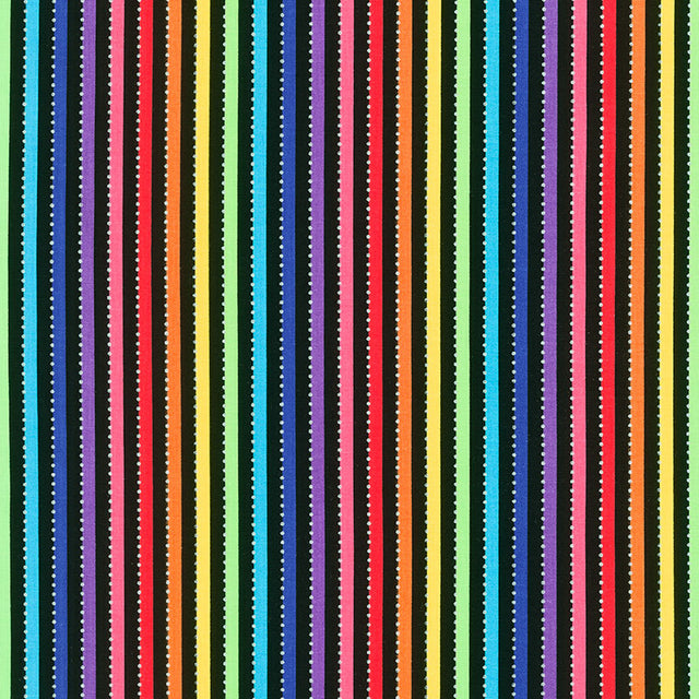 Be Colorful - Stripe Black Rainbow Metallic Yardage