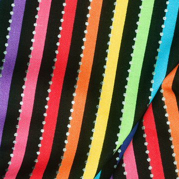 Be Colorful - Stripe Black Rainbow Metallic Yardage