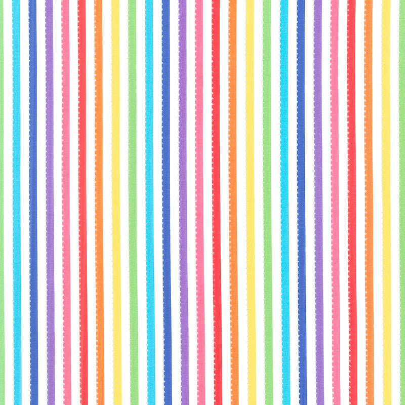 Be Colorful - Stripe White Rainbow Metallic Yardage