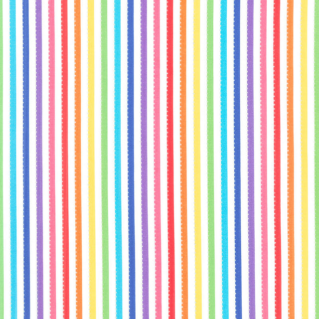 Be Colorful - Stripe White Rainbow Metallic Yardage