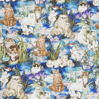 Be Pawsitive - Cats Garden Digitally Printed Yardage