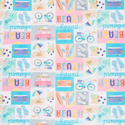 Beach Bound - Beach Collage Multi Digitally Printed Yardage
