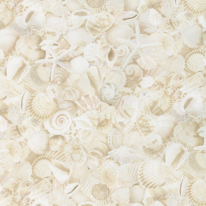 Beach Is My Happy Place - Packed Seashells Natural Yardage