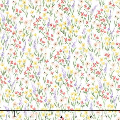 Beautiful Day - Floral White Yardage