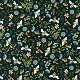 Bee Kind - Floral and Bee Toss Black Multi Yardage
