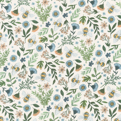 Bee Kind - Floral and Bee Toss Cream Multi Yardage