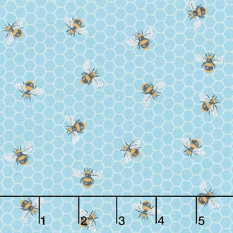 Bee Kind - Honeycomb Bee Blue Multi Yardage