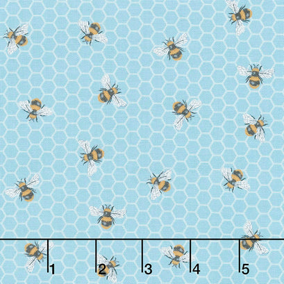 Bee Kind - Honeycomb Bee Blue Multi Yardage