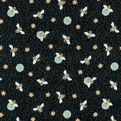 Bee Kind - Large Bee Toss Black Multi Yardage