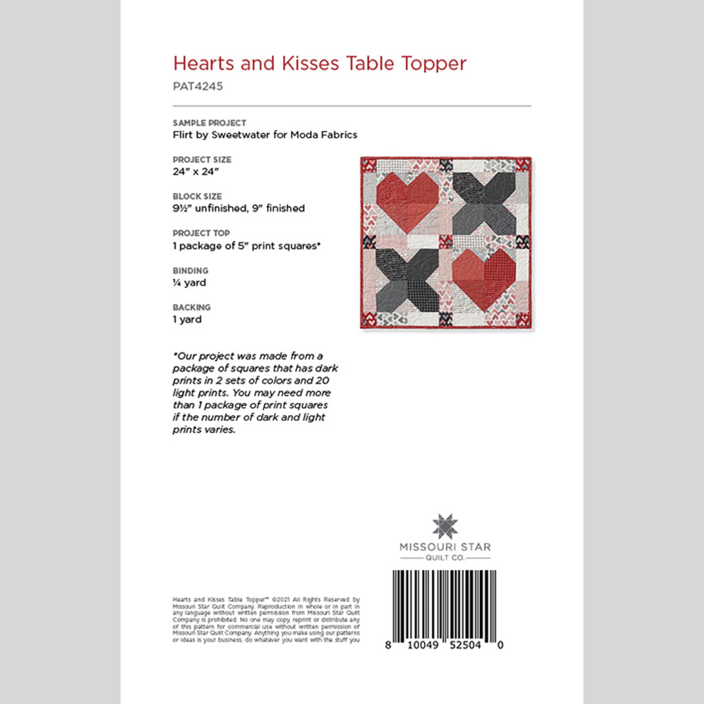 Digital Download - Hearts and Kisses Table Topper Pattern by Missouri Star Alternative View #1
