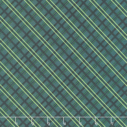 Garden Gate Roosters - Diagonal Plaid Teal Yardage Primary Image