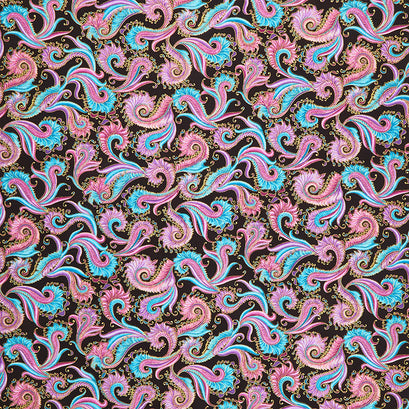 Believe in Unicorns - Fractal Allover Black Metallic Yardage