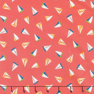 Beside the Sea - Mini Boats Red Yardage