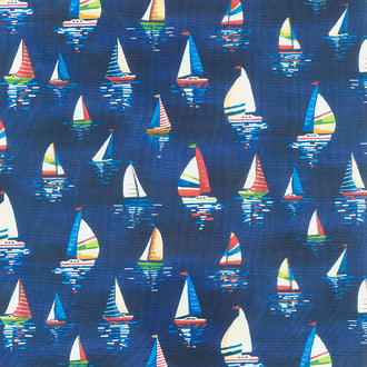 Beside the Sea - Sailboats Dark Blue Yardage