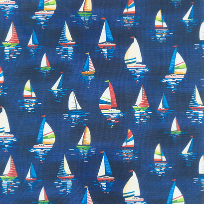 Beside the Sea - Sailboats Dark Blue Yardage