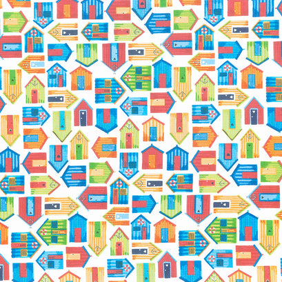 Beside the Sea - Set Beach Huts White Yardage