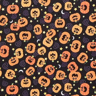 Beggars Night Buddies - Jolly Jack-O Lanterns Black Yardage