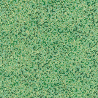 Holiday Blenders - Packed Metallic Scrolls Green Metallic Yardage